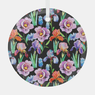 Iris Pioen Waterverf Bloemen Patroon Glas Ornament
