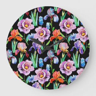 Iris Pioen Waterverf Bloemen Patroon Grote Klok