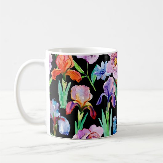 Iris Pioen Waterverf Bloemen Patroon Koffiemok (Links)