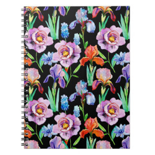Iris Pioen Waterverf Bloemen Patroon Notitieboek