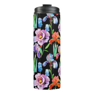 Iris Pioen Waterverf Bloemen Patroon Thermosbeker