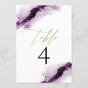 IRIS   Plum Paars Waterverf Gold Table Number Kaart