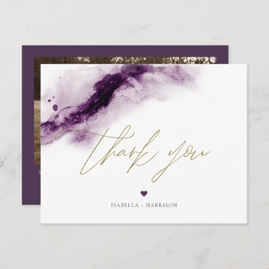 IRIS | Plum Paarse Waterverf Gold Bedankt voor je Kaart (Voorkant / Achterkant)