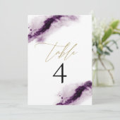 IRIS | Plum Paarse Waterverf Gouden Tafelnummer (Staand voorkant)