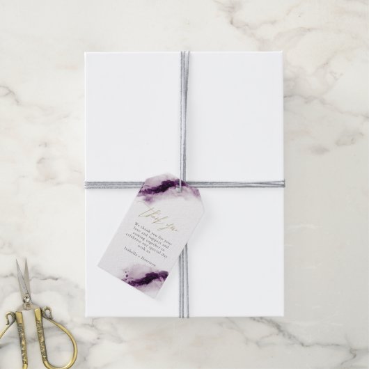 IRIS | Plum Paarse Waterverf Splash Gold Favor Cadeaulabel (Met Touw)