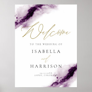 IRIS   Plum Paarse Waterverf Splash Gold Welkom Poster