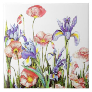 Iris & Poppy Flowers Waterverf Floral Tegeltje