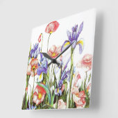 Iris & Poppy Flowers Waterverf Floral Vierkante Klok (Hoek)