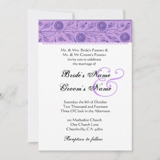 Iris Purple Flowers Wedding Damask Kaart (Voorkant)
