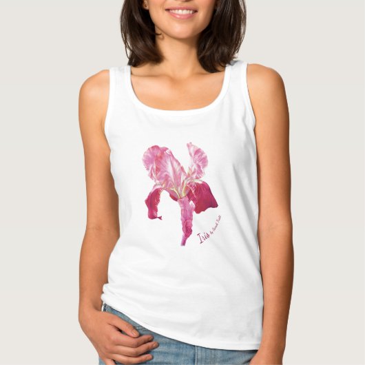 Iris robijnrood print op roze top (Voorkant)