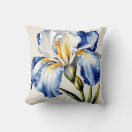 Iris Schwertlilie blau weiß - Aquarell-Design |  Kussen