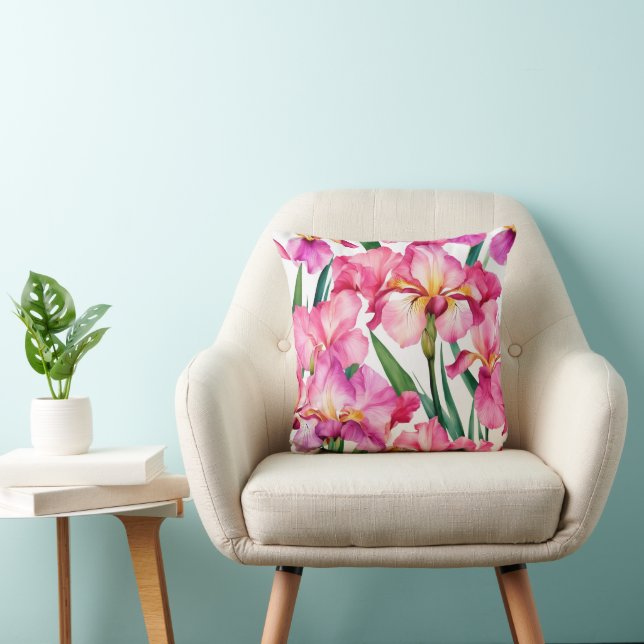 Iris Schwertlilie rosa - Aquarell-Design |  Kussen (Stoel)