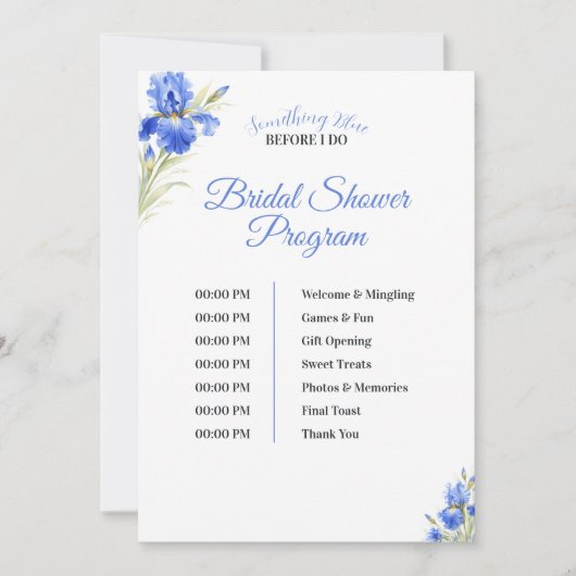 Iris Something Blue Bridal Shower Program Timeline Kaart (Voorkant)
