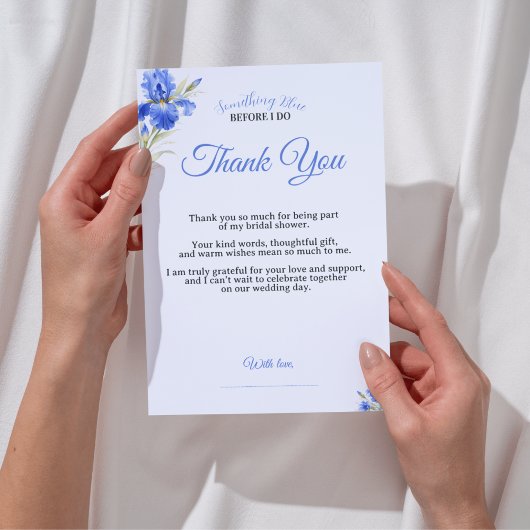 Iris Something Blue Bridal Shower Thank You Card Kaart
