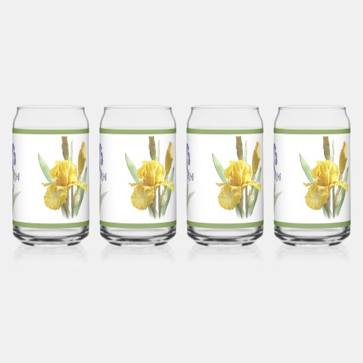 Iris tuin drie bloemen botanische kunst blikvorm glas (Achterkant)