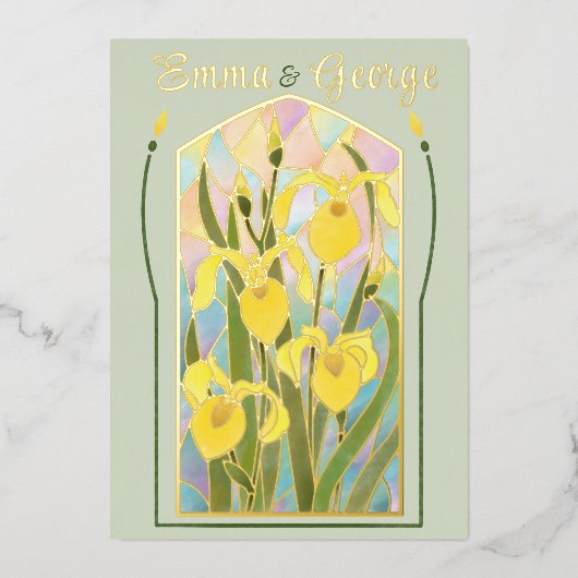 Iris uitnodiging van glas in lood met gouden folie (Voorkant)