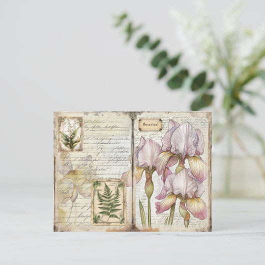 Iris & Varen Botanische Decoupage Ephemera Feestdagenkaart (Staand voorkant)