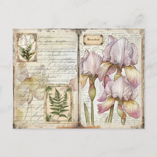 Iris & Varen Botanische Decoupage Ephemera Feestdagenkaart (Voorkant)