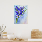 Iris Vase Waterverf schilderen KunstPoster afdrukk Poster (Keuken)