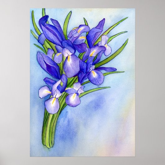 Iris Vase Waterverf schilderen KunstPoster afdrukk Poster (Voorkant)