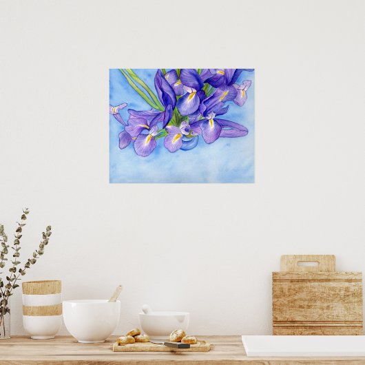 Iris Vase Waterverf schilderen KunstPoster afdrukk Poster (Keuken)