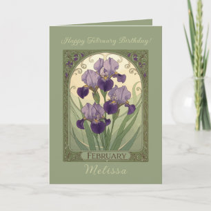 Iris Verjaardagsbloemen Februari Art Nouveau Stijl Kaart