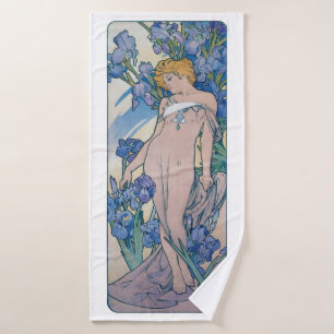 Iris (vier bloemen), Alphonse Mucha Badhanddoek