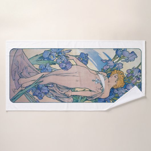 Iris (vier bloemen), Alphonse Mucha Badhanddoek (Badhanddoek)