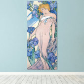 Iris (vier bloemen), Alphonse Mucha Canvas Afdruk (Insitu (Houten vloer))