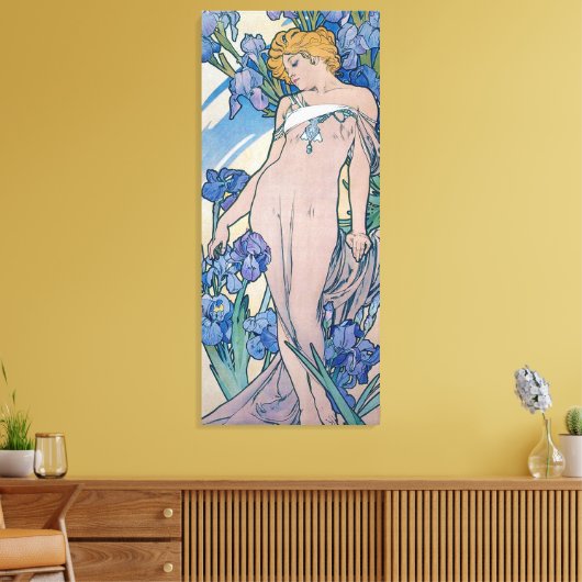 Iris (vier bloemen), Alphonse Mucha Canvas Afdruk (Insitu (Woonkamer))