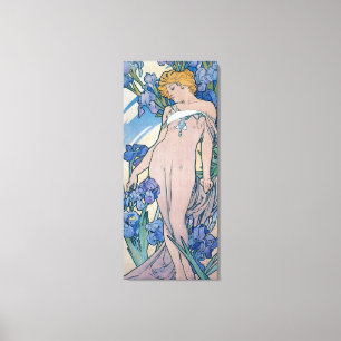 Iris (vier bloemen), Alphonse Mucha Canvas Afdruk