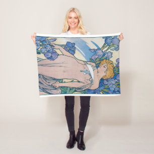 Iris (vier bloemen), Alphonse Mucha Fleece Deken