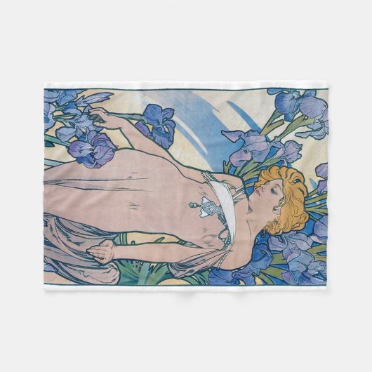 Iris (vier bloemen), Alphonse Mucha Fleece Deken (Voorkant (Horizontaal))