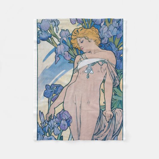 Iris (vier bloemen), Alphonse Mucha Fleece Deken (Voorkant)