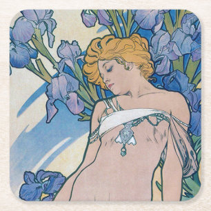 Iris (vier bloemen), Alphonse Mucha Kartonnen Onderzetters