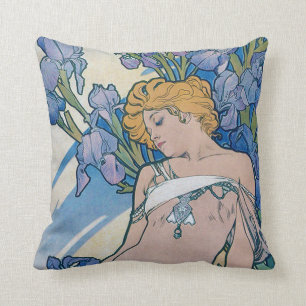 Iris (vier bloemen), Alphonse Mucha Kussen