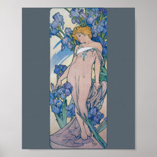 Iris (vier bloemen), Alphonse Mucha Poster
