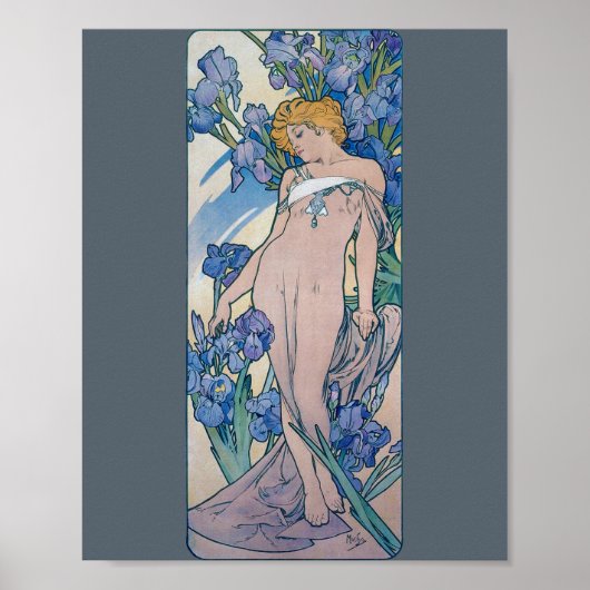 Iris (vier bloemen), Alphonse Mucha Poster (Voorkant)
