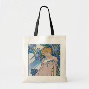 Iris (vier bloemen), Alphonse Mucha Tote Bag