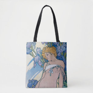 Iris (vier bloemen), Alphonse Mucha Tote Bag