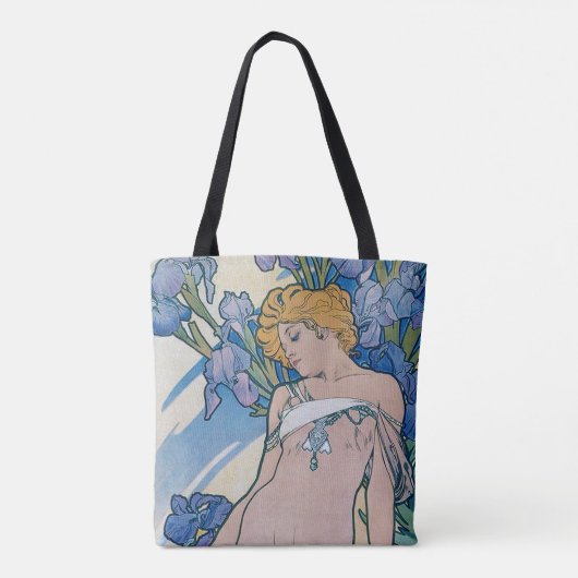 Iris (vier bloemen), Alphonse Mucha Tote Bag (Achterkant)