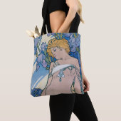 Iris (vier bloemen), Alphonse Mucha Tote Bag (Dichtbij)