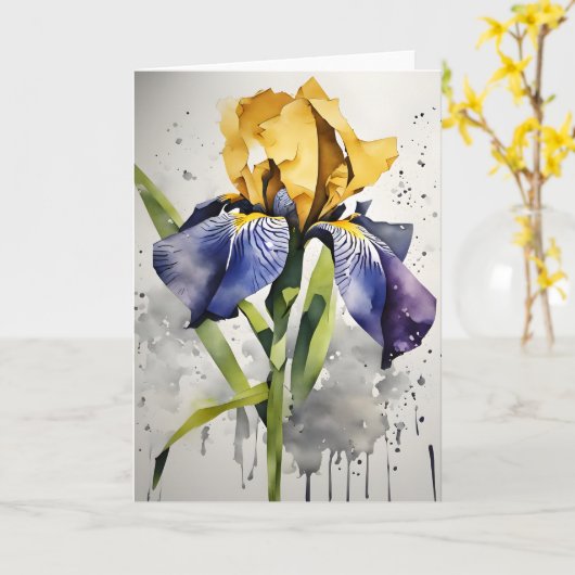 Iris - Watercolor flowers Kaart (Gele Bloem)