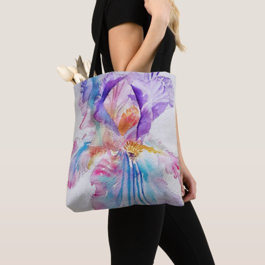 Iris Waterverf Paarse bloem Canvas tas (Dichtbij)
