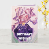 Iris waterverf Paarse Garden Love Birthday Kaart (Gele Bloem)