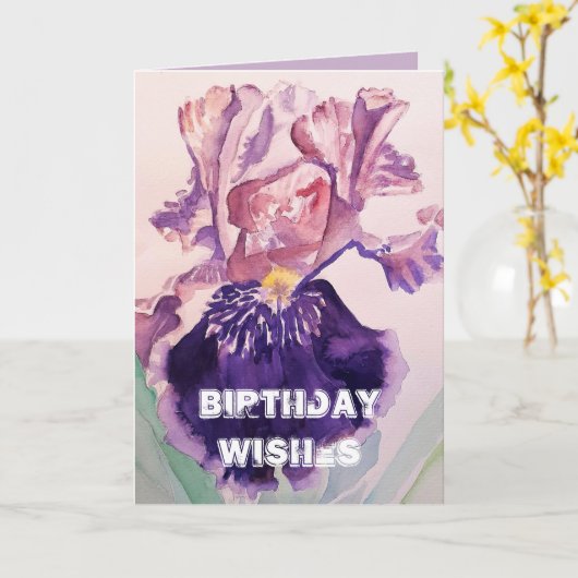 Iris waterverf Paarse Garden Love Birthday Kaart (Gele Bloem)