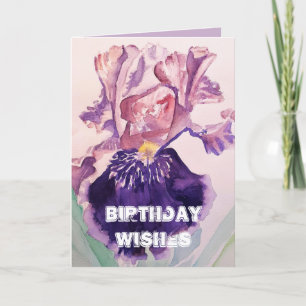 Iris waterverf Paarse Garden Love Birthday Kaart