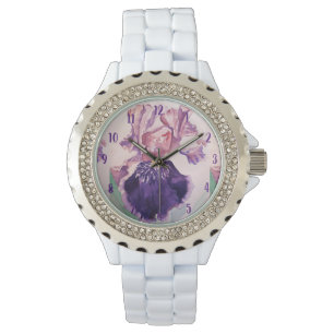 Iris Waterverf Paarse kunstbloem schilderen Horloge