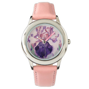 Iris Waterverf Paarse kunstbloem schilderen Horloge