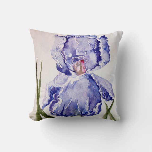 Iris Waterverf schilderen Paars - Blauw Kussen (Voorkant)